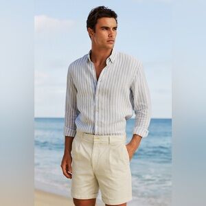 Abercrombie & Fitch Men’s Chino Shorts 36 Pleated Cuffed‎ Preppy Hamptons Resort